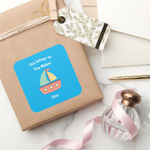 This Belongs to Back to School Sailboat Blue Square Sticker