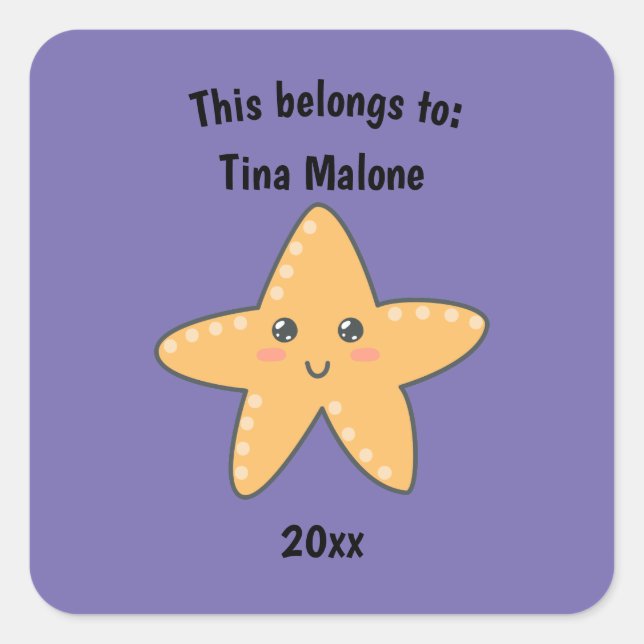 This Belongs to Back to School Starfish Purple Square Sticker (Front)