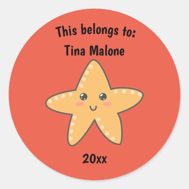This Belongs to Back to School Starfish Red Classic Round Sticker (Front)