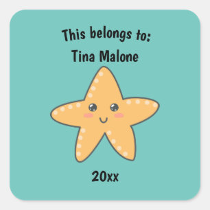 This Belongs to Back to School Starfish Turquoise Square Sticker