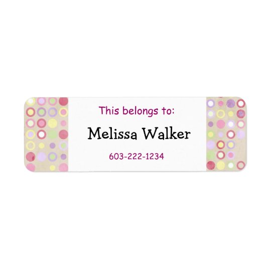 This belongs to - Custom Name Pink Dots Kid's Return Address Label