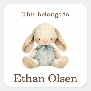 This Belongs to Custom Preschool Boy Bunny Rabbit Square Sticker