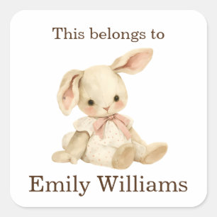 This Belongs to Custom Preschool Girl Bunny Rabbit Square Sticker