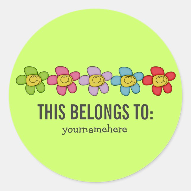 THIS BELONGS TO Cute Doodle Flower Stickers (Front)