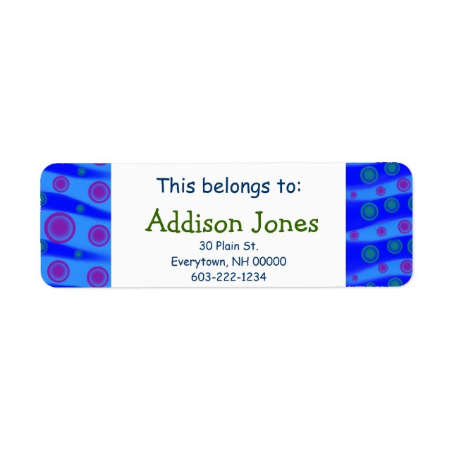 This belongs to: Kids Custom Name Blue Waves Pink (Front)