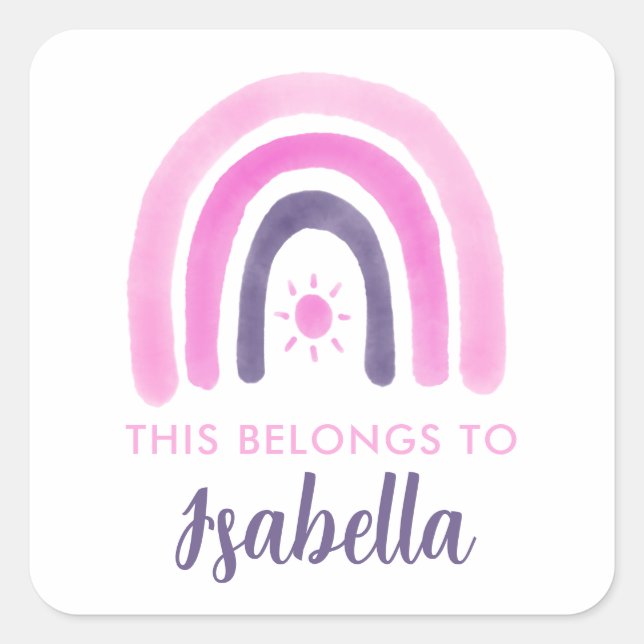 This Belongs To Rainbow Square Sticker (Front)