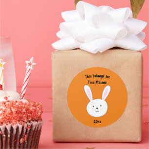 This Belongs to School Cute Bunny Rabbit Orange Classic Round Sticker