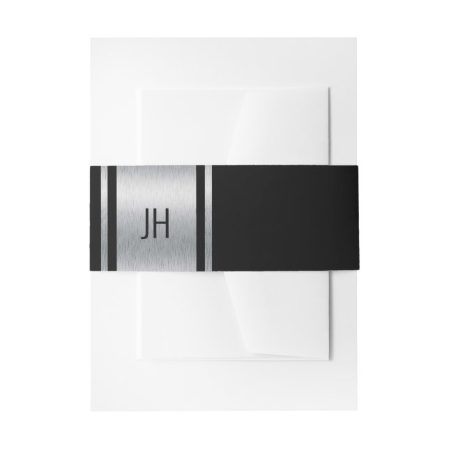 This black & white nobleman bachelor party invitation belly band (Front Example)