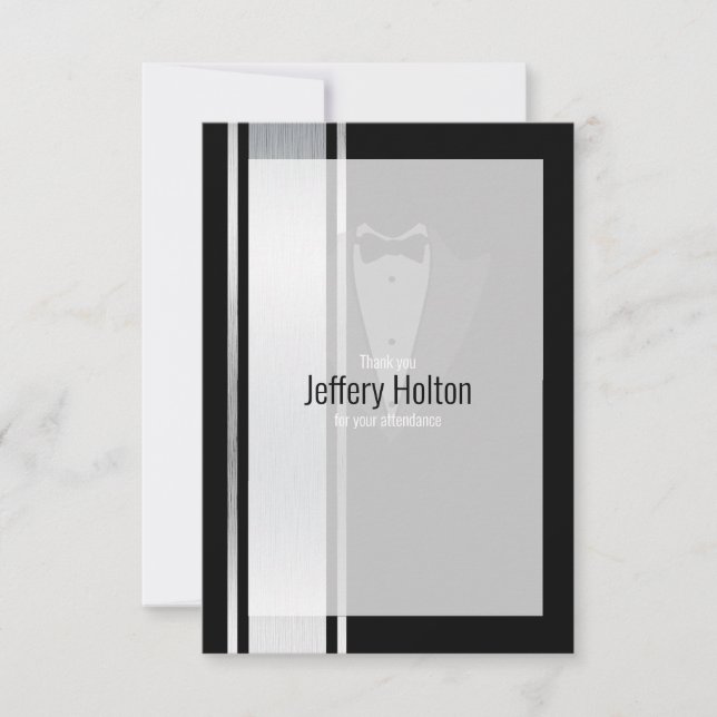 This black & white nobleman bachelor party thank you card (Front)
