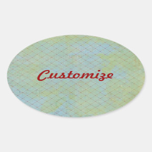 This Blue Vintage Antique Diamond Net Pattern Oval Sticker