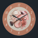 This Blush Pink Cosmetic Makeup Palette  Large Clock<br><div class="desc">This Blush Pink Cosmetic Makeup Palette wall clock features a chic flat‑lay of blush and peach makeup powders, a sleek compact, and soft pink makeup brushes for a stylish, feminine aesthetic. The scattered powders and professional tools create a modern beauty‑studio vibe that looks gorgeous in salons, makeup rooms, esthetician spaces,...</div>