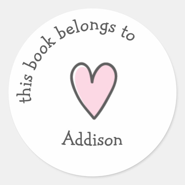 This Book Belong To - Cute Pink Heart - Kids Classic Round Sticker (Front)