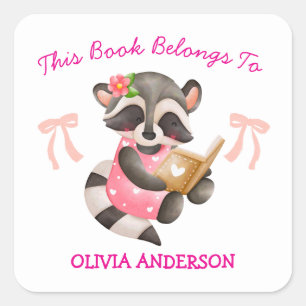 This Book Belongs School Girl Bookplates  Square Sticker