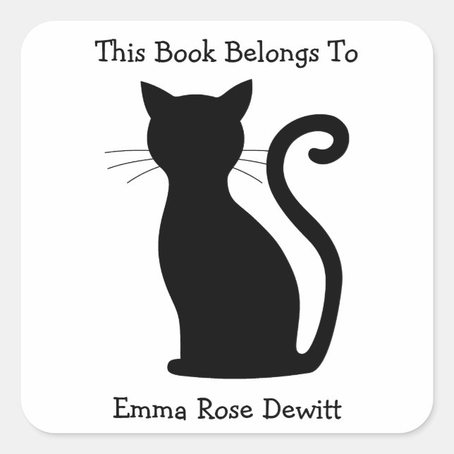 This Book Belongs To Black Cat Silhouette Cute Square Sticker (Front)