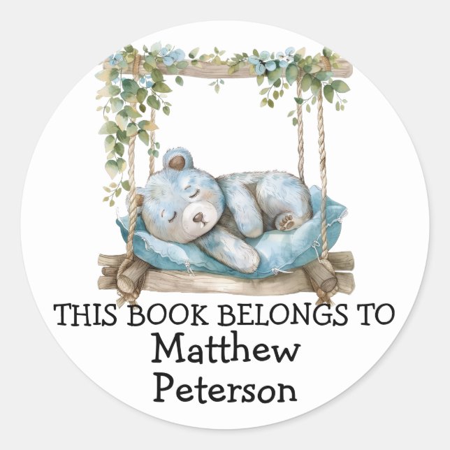 This Book Belongs To - Blue Teddy Bear Classic Round Sticker (Front)