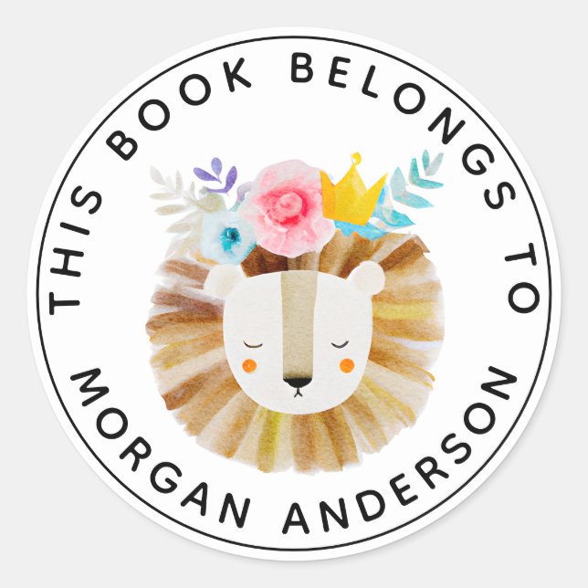This Book Belongs to Bookplate | Lion Classic Round Sticker (Front)