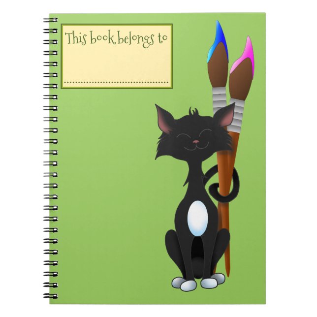 This Book belongs To, Cat and Paint Brushes, Green (Front)