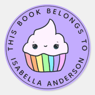 This Book Belongs To Cupcake Bookplate Classic Round Sticker