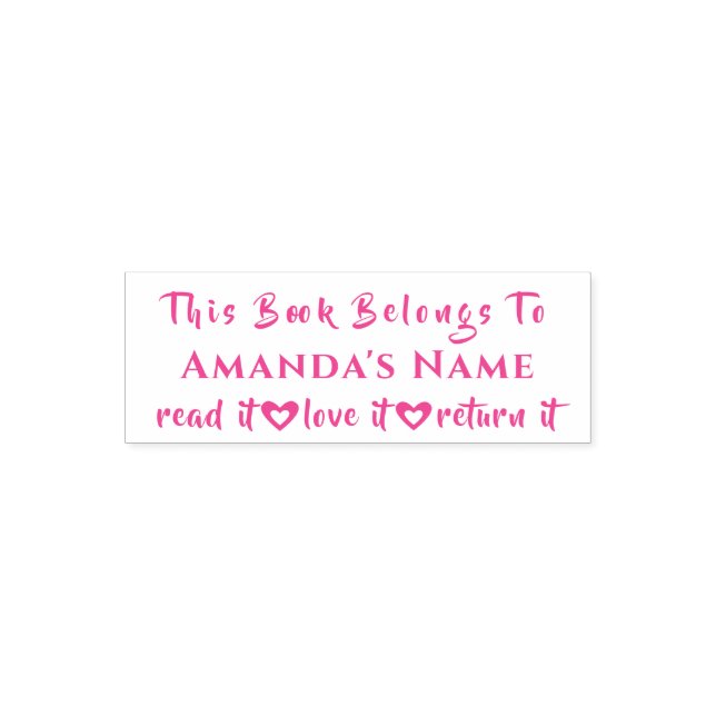 This Book Belongs To Custom Name Girly Pink Self-inking Stamp (Design)