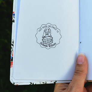 This Book Belongs To, Cute Basset Rubber Stamp