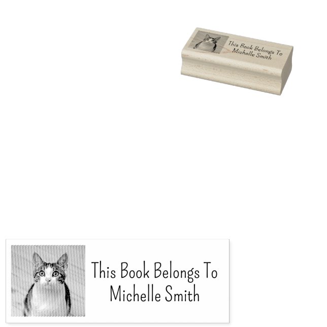 This Book Belongs To, Cute Cat Personalized   Rubber Stamp (Stamped)