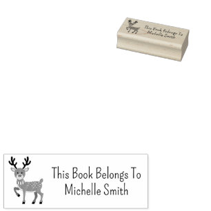 This Book Belongs To, Cute Deer, Personalized Rubber Stamp