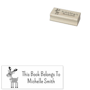 This Book Belongs To, Cute Deer, Personalized Rubber Stamp