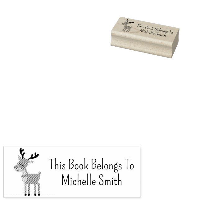 This Book Belongs To, Cute Deer, Personalized Rubber Stamp (Stamped)