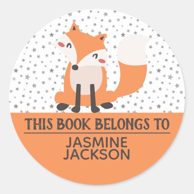 This book belongs to cute fox orange & white class classic round sticker (Front)