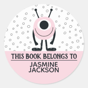 This book belongs to cute light pink fun monster classic round sticker