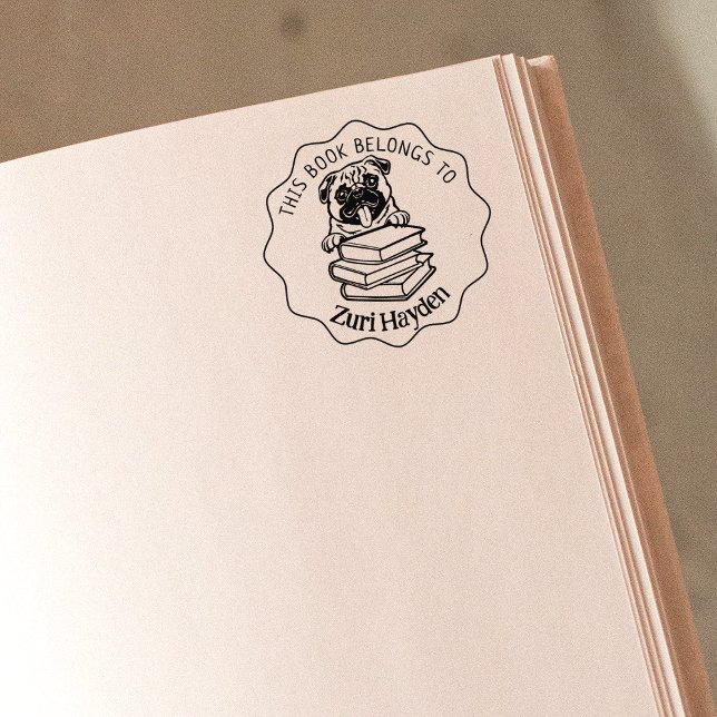 This Book Belongs To, Cute Pug Book    Rubber Stamp (Creator Uploaded)