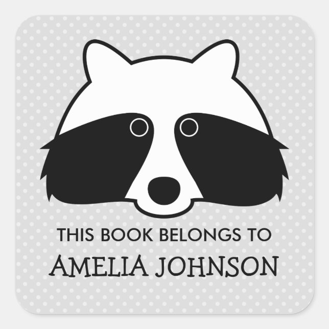 This book belongs to cute racoon bookplate sticker (Front)