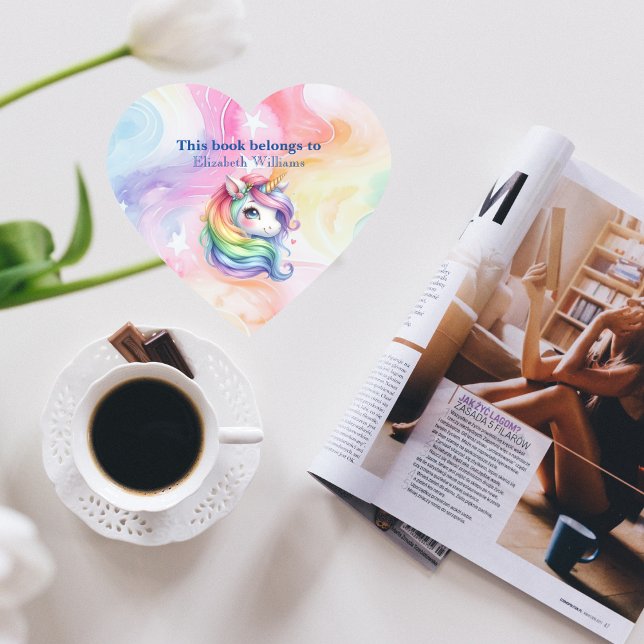 This Book Belongs To-Cute Rainbow Unicorn design  Heart Sticker (Creator Uploaded)