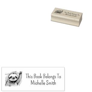 This Book Belongs To cute Sloth on a Branch Custom Rubber Stamp