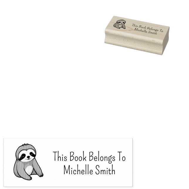 This Book Belongs To ,cute Sloth Personalized      Rubber Stamp (Stamped)