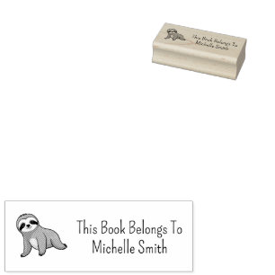 This Book Belongs To ,cute Sloth Personalized      Rubber Stamp