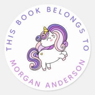 This Book Belongs to Cute Unicorn Bookplate Classic Round Sticker