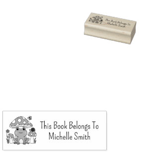 This Book Belongs To, Frog and Mushrooms  Custom   Rubber Stamp