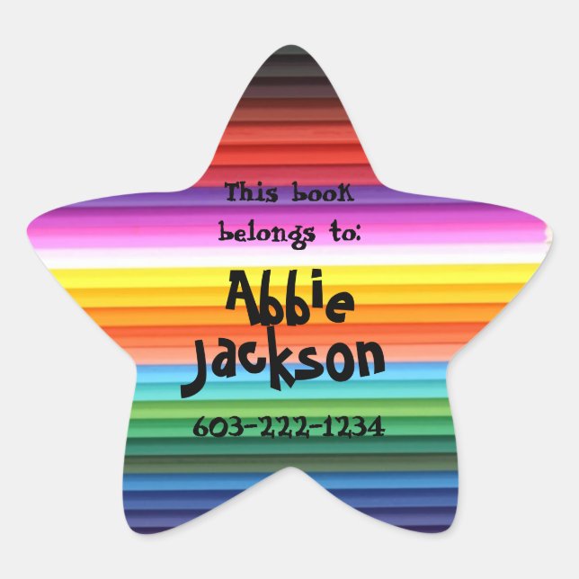This book belongs to-Fun Stripes Kids Custom Name Star Sticker (Front)