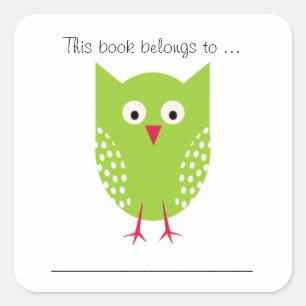 This book belongs to ... (Green Owl) Square Sticker