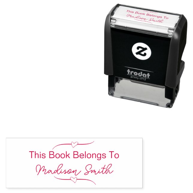 This Book Belongs To Hearts Name Script Template Self-inking Stamp (In Situ)