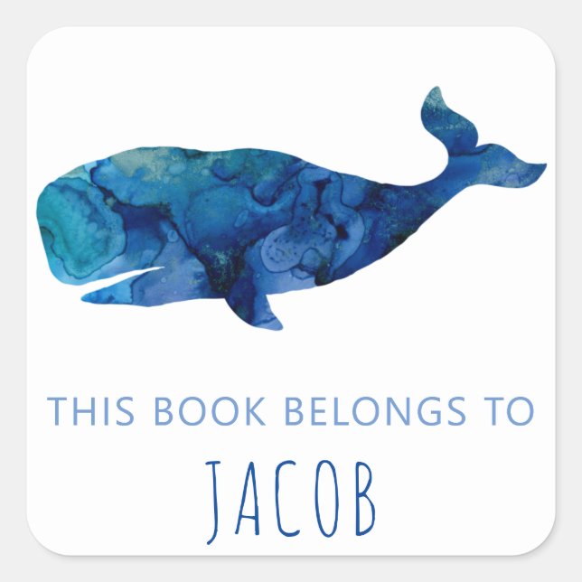 This Book Belongs To Kids Whale Nautical Blue Square Sticker (Front)
