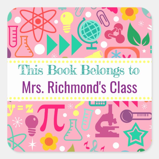 This Book Belongs To Label Pink Math and Science (Front)