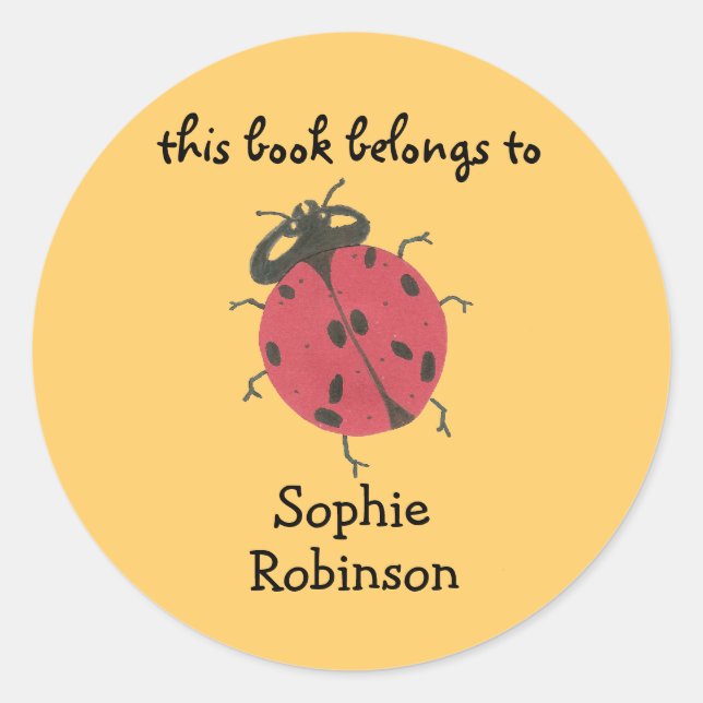 "This book belongs to" ladybug bookplate Classic Round Sticker (Front)
