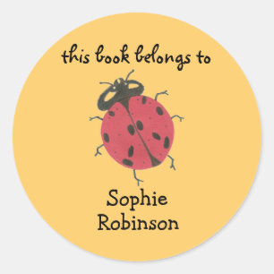 "This book belongs to" ladybug bookplate Classic Round Sticker