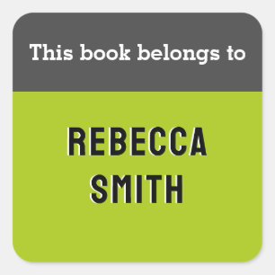 This Book Belongs To Modern Bright Green Custom Square Sticker