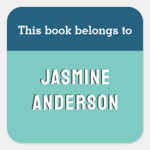 This Book Belongs To Modern Turquoise Custom Square Sticker