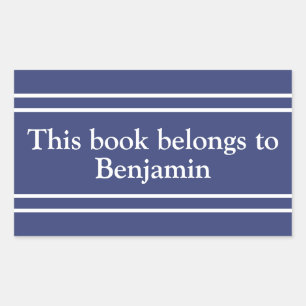 This Book Belongs to Name Blue and White Bookplate Sticker