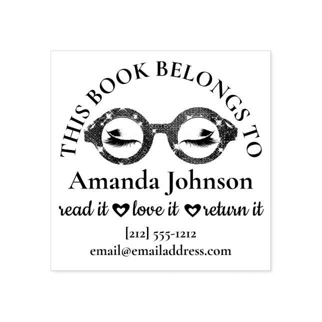 This Book Belongs To  Name Girly Pink Glasses Girl Rubber Stamp (Imprint)