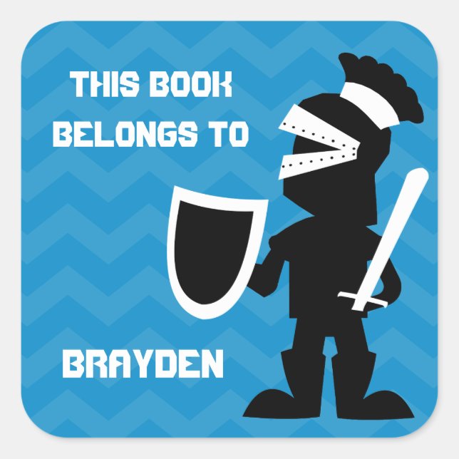 This Book Belongs To Personalized Blue Knight Boys Square Sticker (Front)